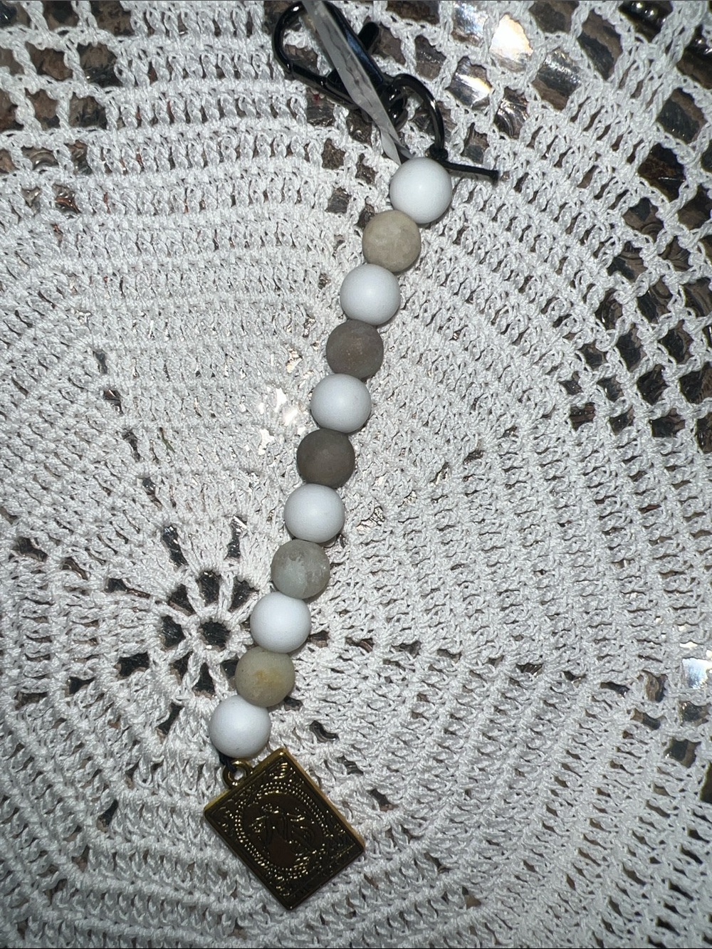 Beaded White and Taupe Charm keychain - Unbranded Women’s Jewelry